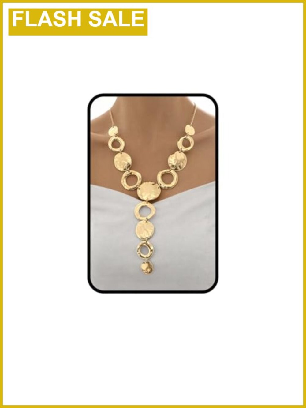 Chunky Silver Gold Statement Necklace Geometric Hammered Circle Bib Pendant